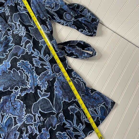 Parker Women’s Blue & Black Floral 3/4 Sleeve Mini Dress Size Small - Picture 8 of 9